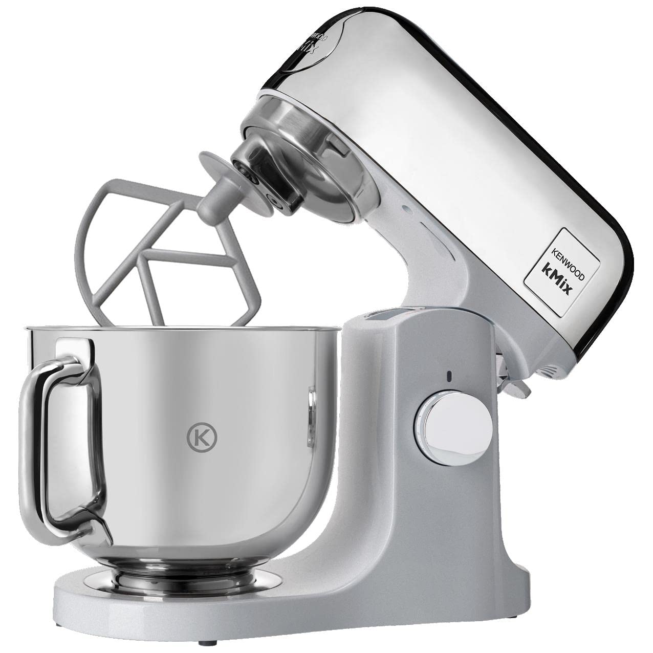 Kenwood kMix Editions KMX760CH Küchenmaschine, 5 l Edelstahl Schüssel, Safe-Use-Sicherheitssystem, Metallgehäuse, 1000 Watt, inkl. 3-Teiligem Patisserie-Set und Spritzschutz, Chrom