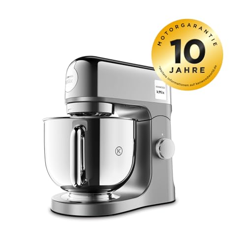 Kenwood kMix Editions KMX760CH Küchenmaschine, 5 l Edelstahl Schüssel, Safe-Use-Sicherheitssystem, Metallgehäuse, 1000 Watt, inkl. 3-Teiligem Patisserie-Set und Spritzschutz, Chrom