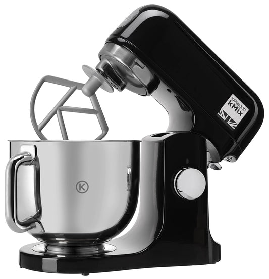 Kenwood kMix KMX750AB Küchenmaschine, 5 l Edelstahl Schüssel, Safe-Use-Sicherheitssystem, Metallgehäuse, 1000 Watt, inkl. 3-Teiligem Patisserie-Set und Spritzschutz, Schwarz